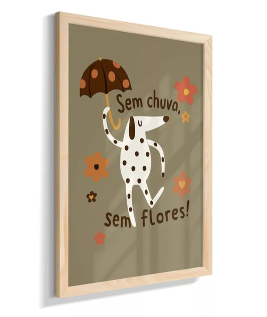 Dálmata na chuva (fundo esverdeado e frase em português)