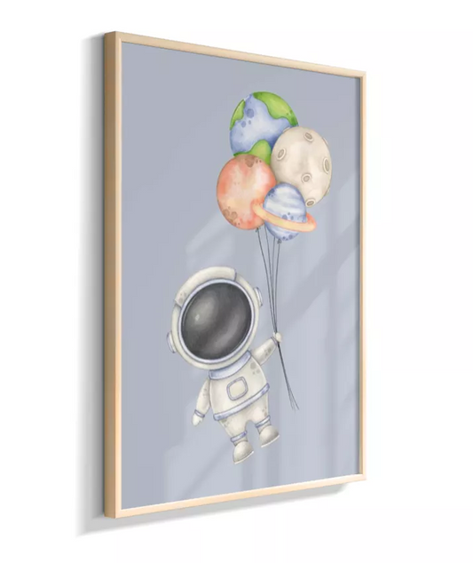 Astronauta com balões planetas (azul claro)