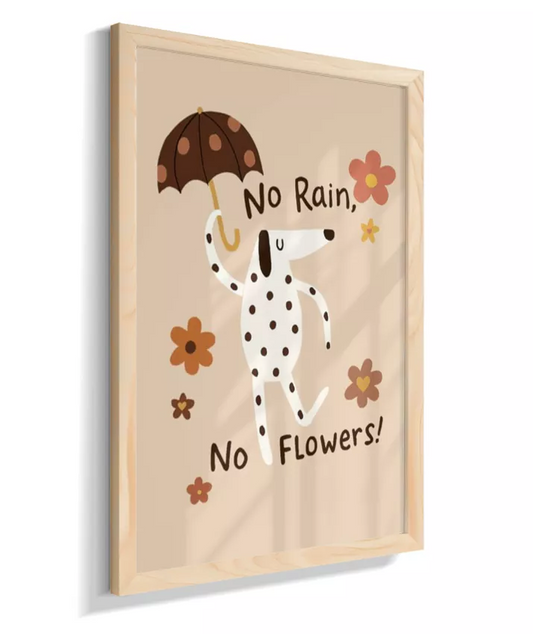 Dálmata na chuva (fundo bege e frase em inglês)