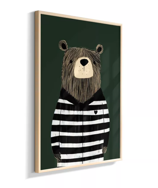 Urso com casaco listrado p/b (fundo verde)