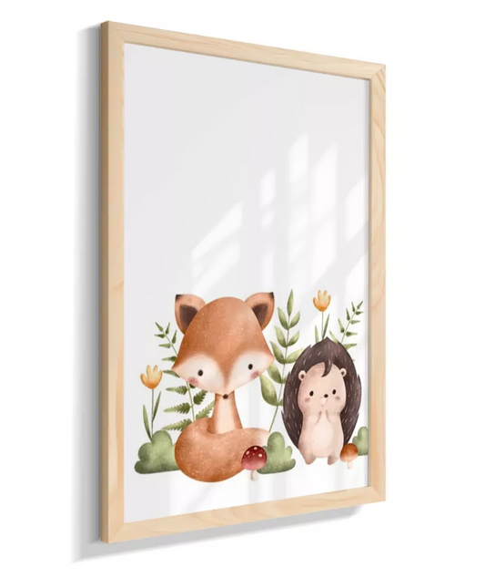 Raposa e porco espinho no bosque