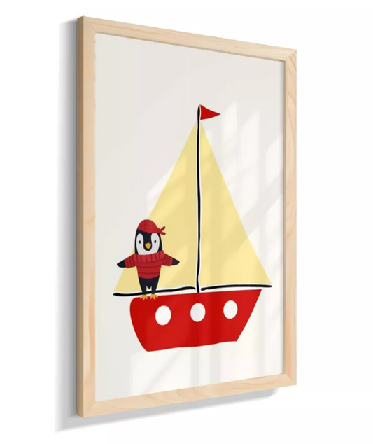 Barco com pinguim marinheiro