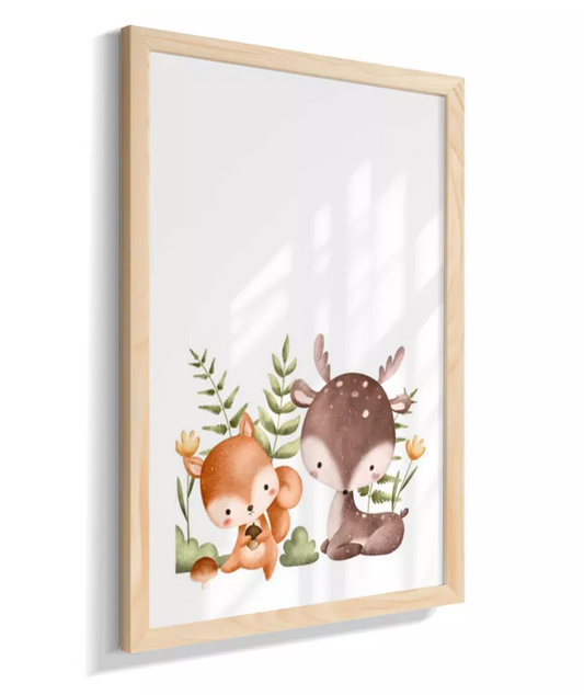 Raposa e cervo espinho no bosque