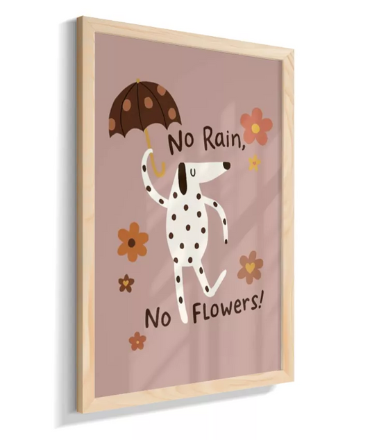 Dálmata na chuva (fundo rose e frase em inglês)