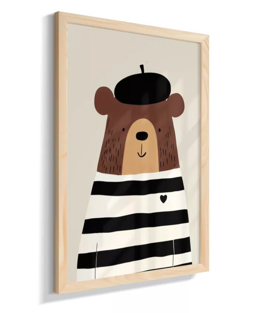 Urso com casaco listrado p/b e boina (fundo neutro)