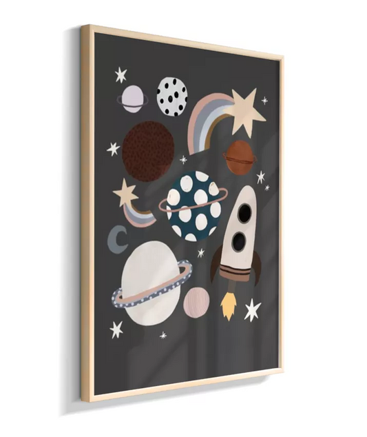 Planetas, foguete estrelas (fundo preto)