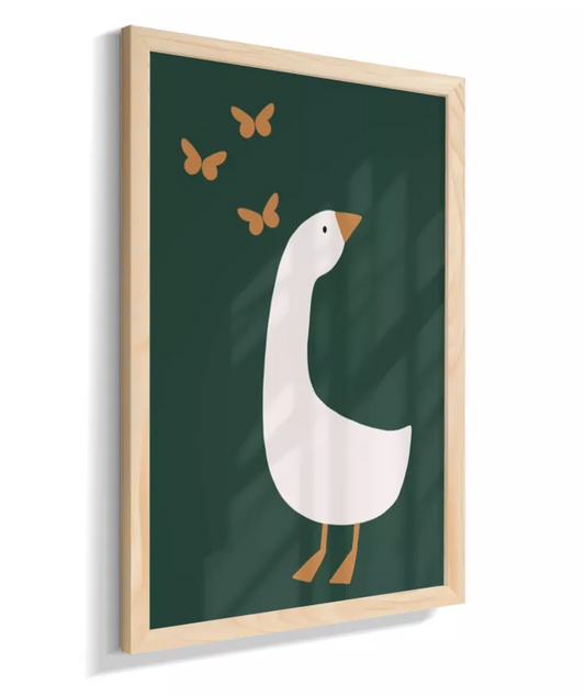 Pato com borboletas (fundo verde)