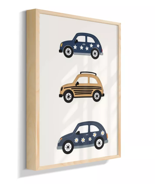 3 carros, estrelas, listras e flores