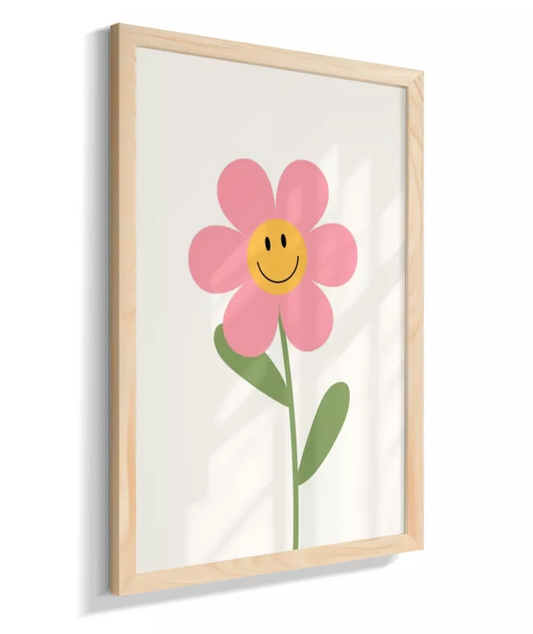 Flor rosa sorrindo (fundo bege)