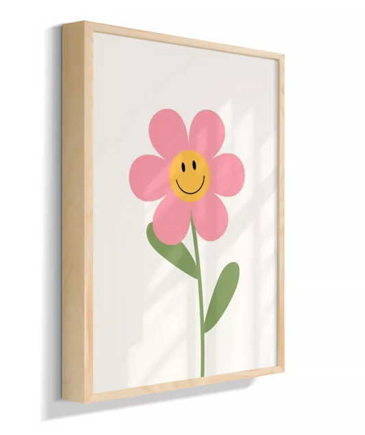 Flor rosa sorrindo (fundo bege)