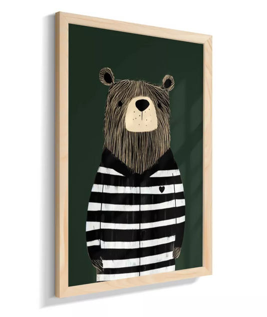 Urso com casaco listrado p/b (fundo verde)