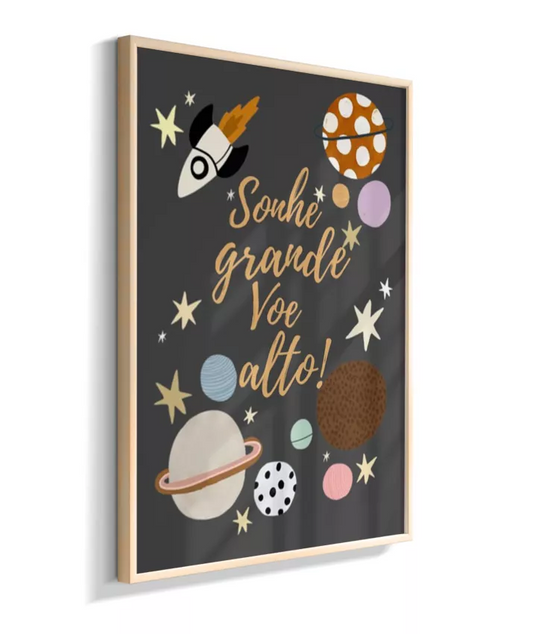 Sonhe grande - Planetas, foguete (fundo preto)