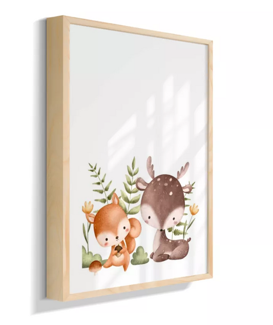 Raposa e cervo espinho no bosque