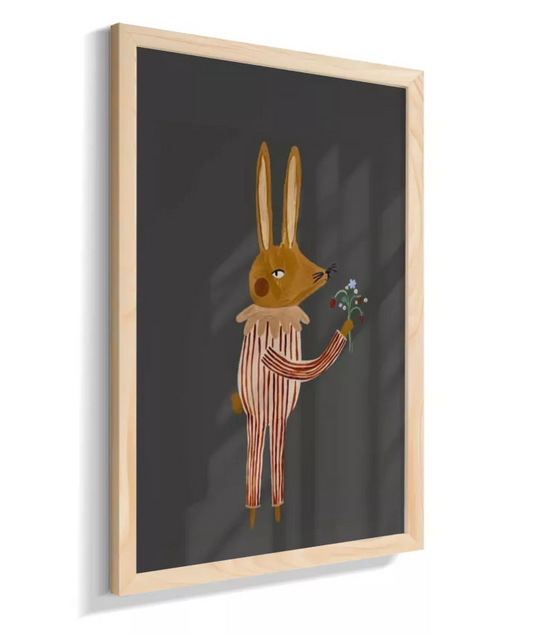 Coelho com flores (fundo preto)