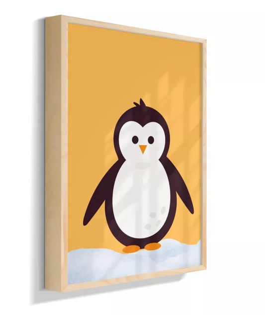 Pinguim na neve (fundo amarelo)