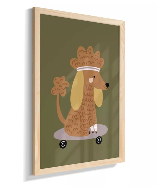 Cachorro Yoga no skate (fundo verde musgo)