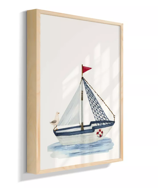 Barco no mar com gaivota