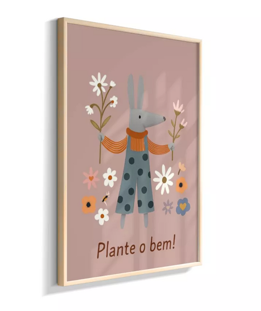 Coelho no jardim - Plante o bem (fundo rose)