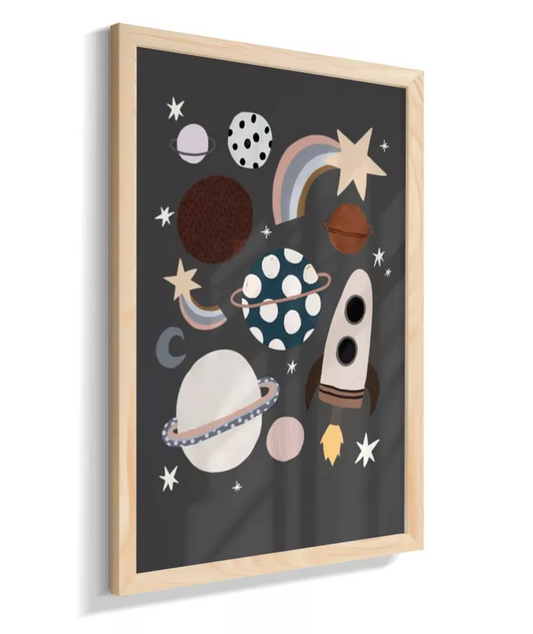 Planetas, foguete estrelas (fundo preto)