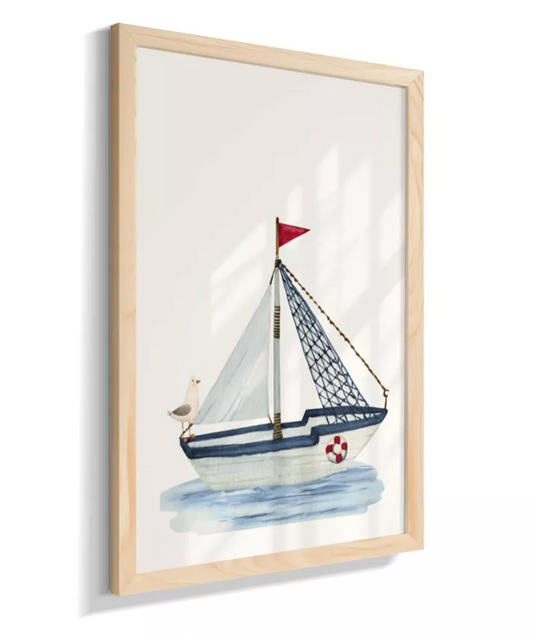 Barco no mar com gaivota