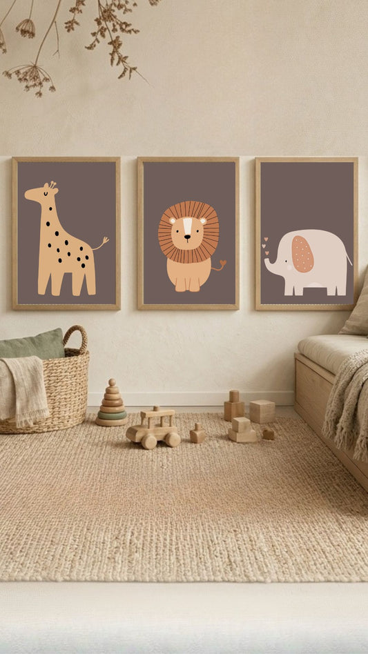 Kit Trio Quadros Animais da selva (neutro)