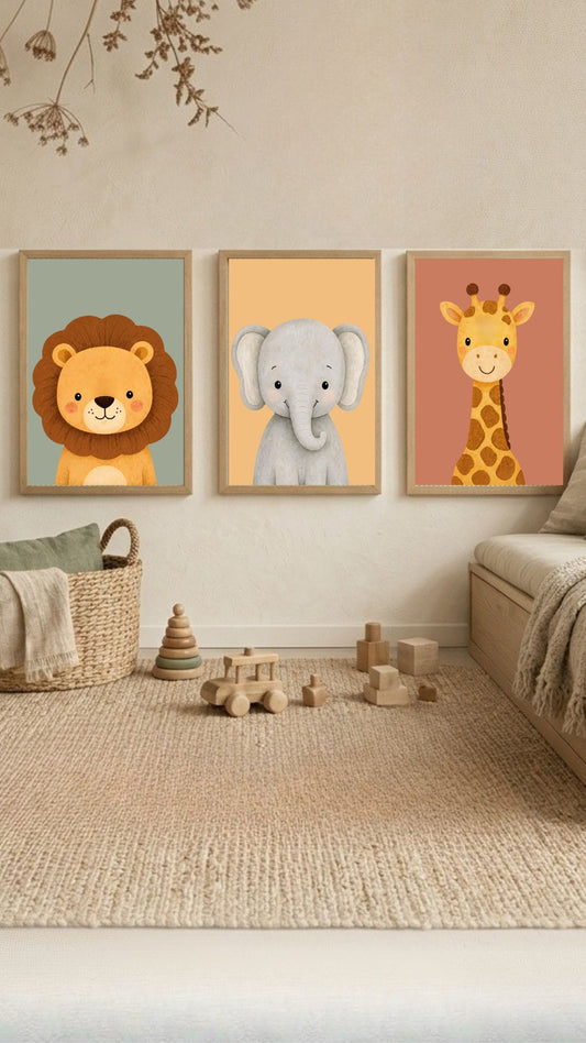 Kit Trio Quadros Animais da selva (Colorido ou neutro)
