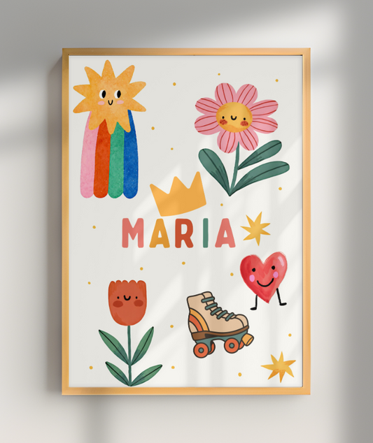 Personalizado Maria (patins, flores, coroa, coração)