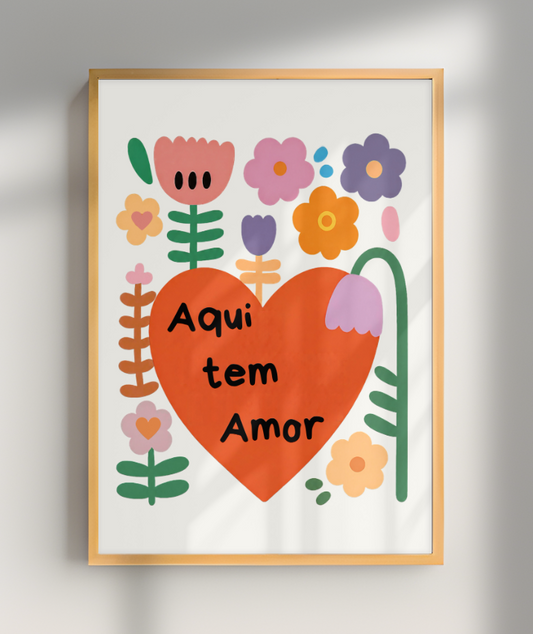 Aqui tem amor (coração e flores)