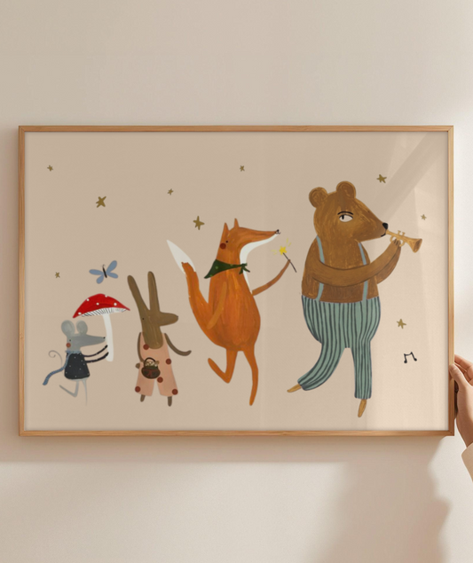 Amigos lúdicos (urso, coelho, raposa  e rato) com música horizontal