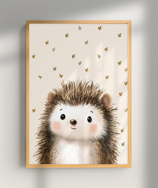 Porco espinho perfil (fundo bege com folhas)