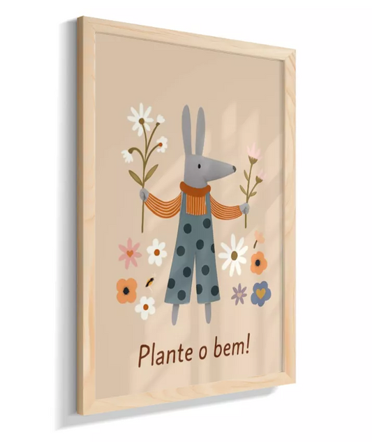 Coelho no jardim - Plante o bem (fundo bege)