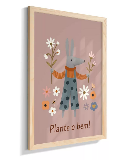 Coelho no jardim - Plante o bem (fundo rose)