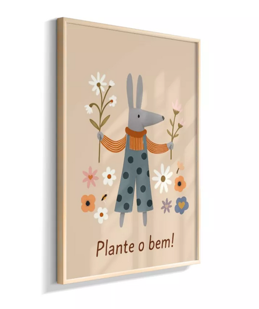 Coelho no jardim - Plante o bem (fundo bege)
