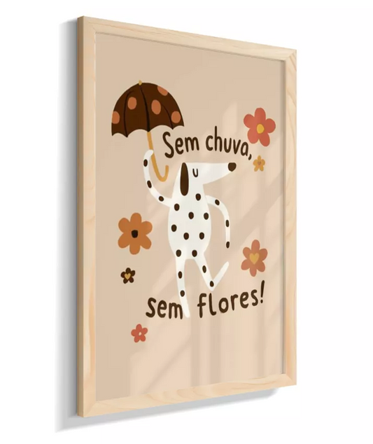 Dálmata na chuva (fundo bege e frase em português)