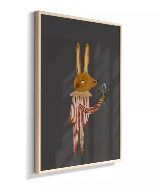 Coelho com flores (fundo preto)