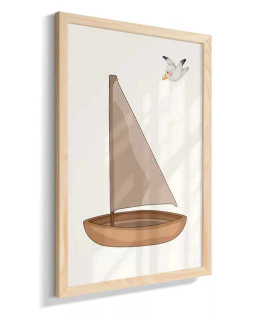 Barco de madeira com gaivota (neutro)