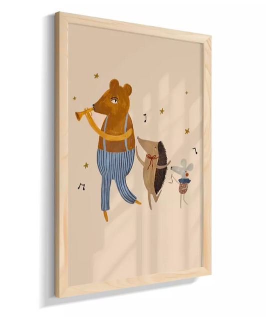 Amigos lúdicos (urso, porco espinho e rato) com música