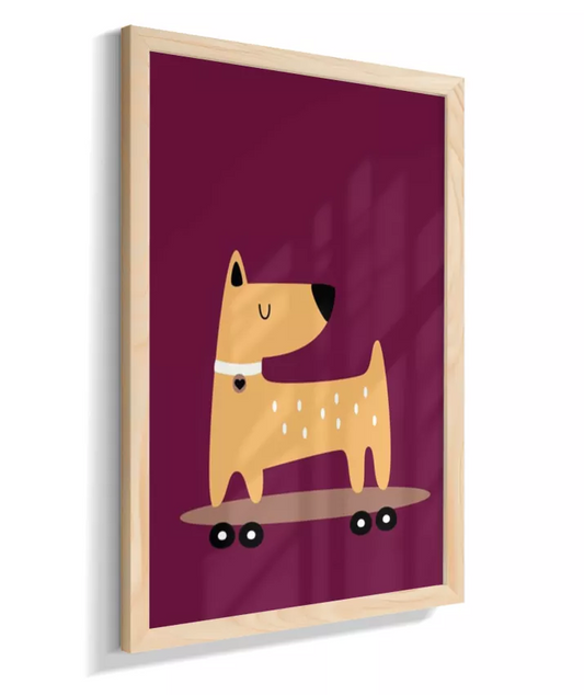 Cachorro no skate (fundo roxo)