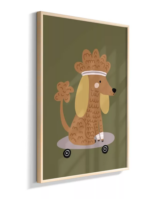 Cachorro Yoga no skate (fundo verde musgo)