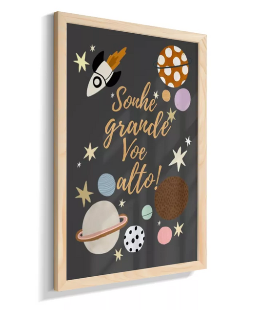 Sonhe grande - Planetas, foguete (fundo preto)