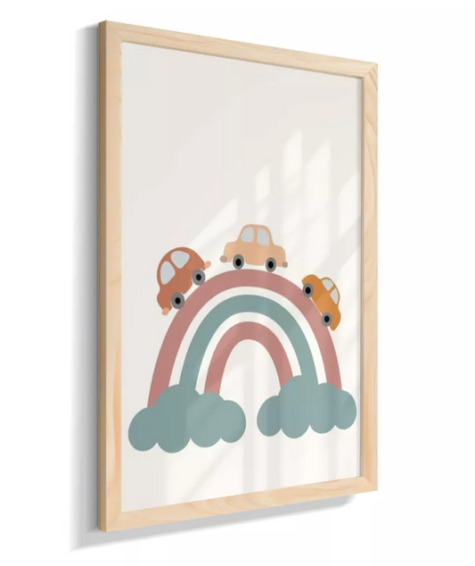 Carros no Arco-íris con nuvens