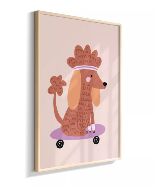 Cachorro Yoga no skate (fundo rose)