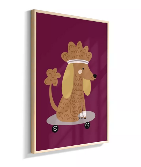 Cachorro Yoga no skate (fundo roxo)