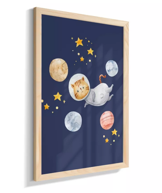 Gato astronauta com planetas (azul)