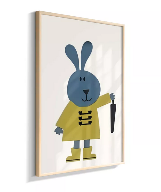 Coelho com guarda-chuva e galocha