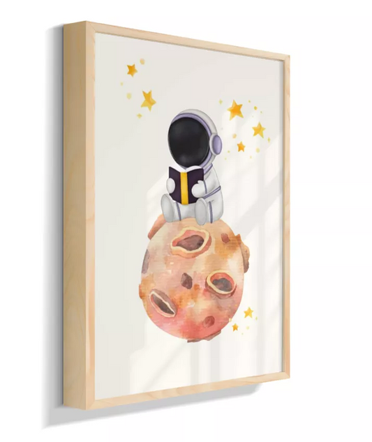 Astronauta lendo livro na lua (neutro)