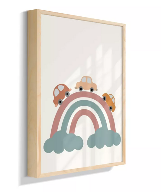 Carros no Arco-íris con nuvens