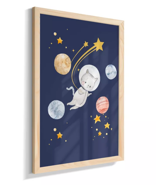 Gata astronauta com planetas (azul)