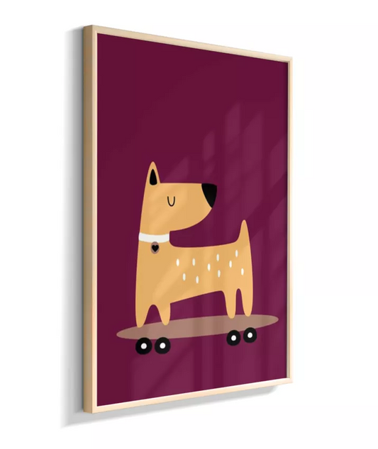 Cachorro no skate (fundo roxo)
