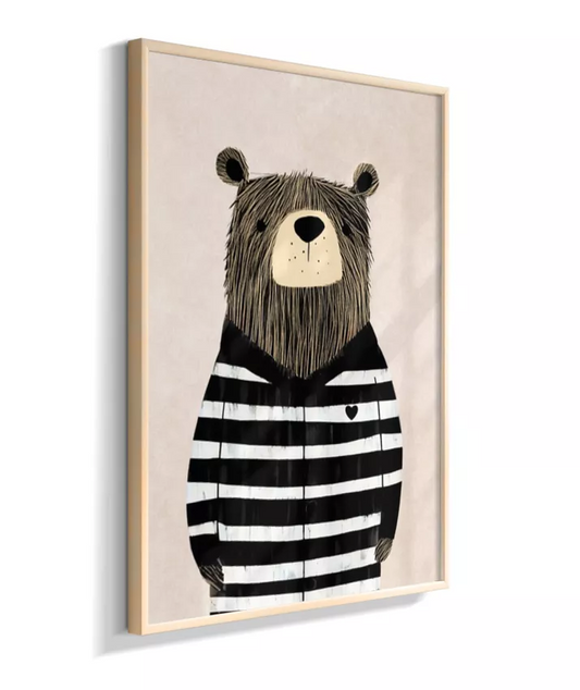 Urso com casaco listrado p/b (fundo neutro com textura)